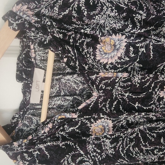 LOFT Black and Pink Floral Long Sleeve Trimmee Dress Small - Picture 3 of 7